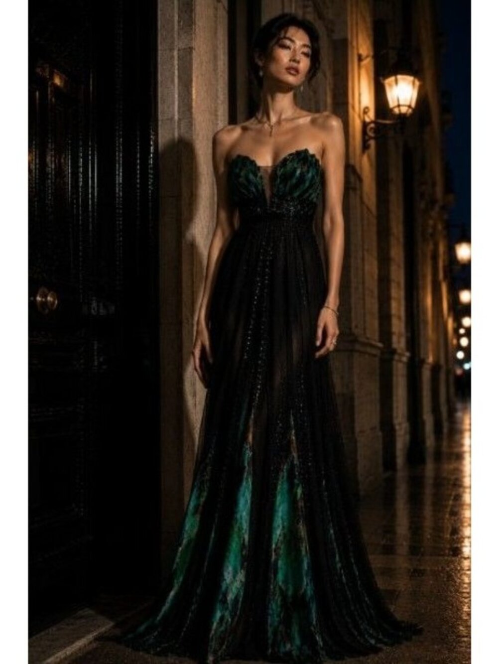 Alberto Malaki Silk Formal Haute Bead Sequin Empire Evening Gown Black Tie Gala